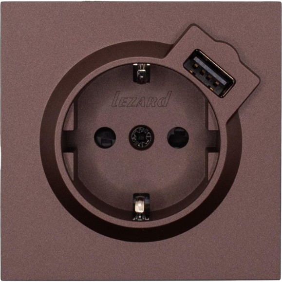 Розетка Lezard ZIMA с заземлением + USB разъем, шоколад 704-7388-181