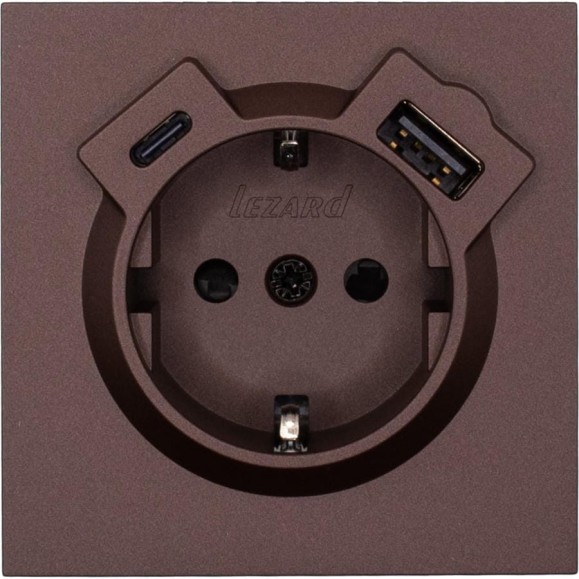 Розетка Lezard ZIMA с заземлением TC + USB разъем, шоколад 704-7388-181TC