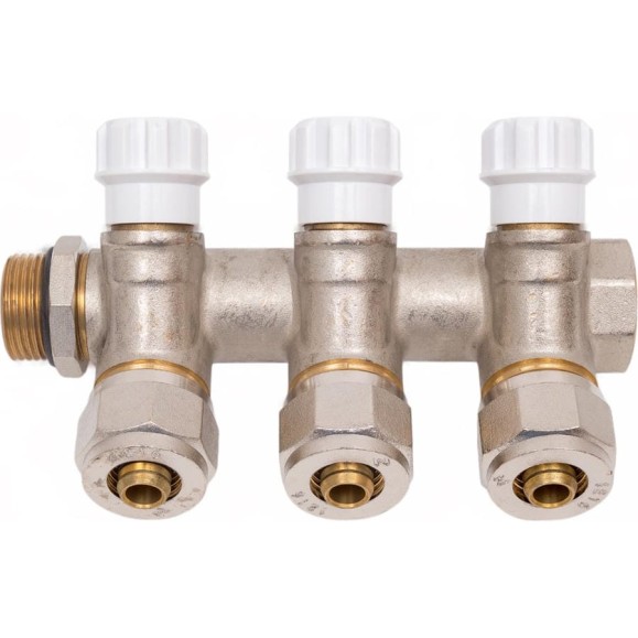 Коллектор AV Engineering с отсекающими вентилями, 3/4x3 выхода 16x2 AVE1132003 Коллектор AV Engineering с отсекающими вентилями, 3/4x3 выхода 16x2 AVE1132003