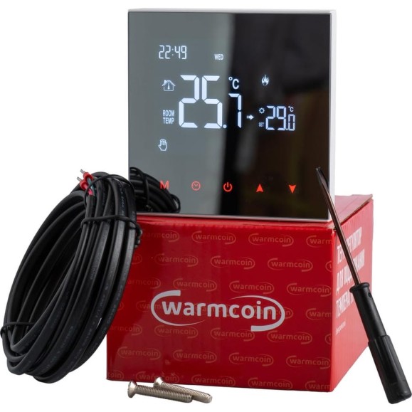 Терморегулятор программируемый Warmcoin W200 Mirror белый W200_белый_зерк