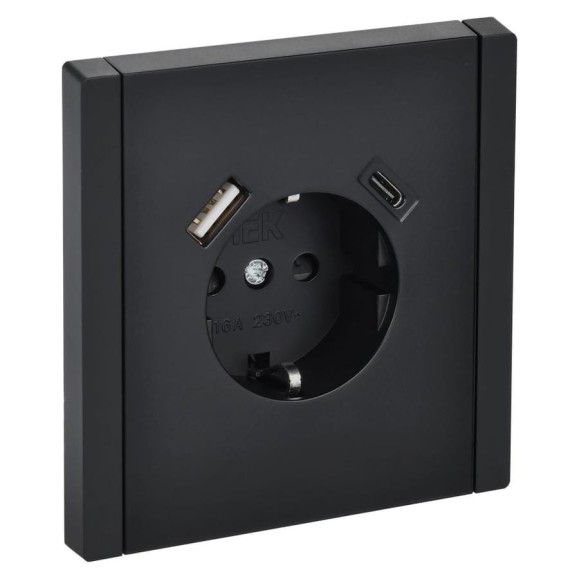 Розетка IEK FORTEPIANO з/к/ш в/к 16А USB A+C 18Вт FP147 черная FP-R14-16-U22-018-K02 Розетка IEK FORTEPIANO з/к/ш в/к 16А USB A+C 18Вт FP147 черная FP-R14-16-U22-018-K02