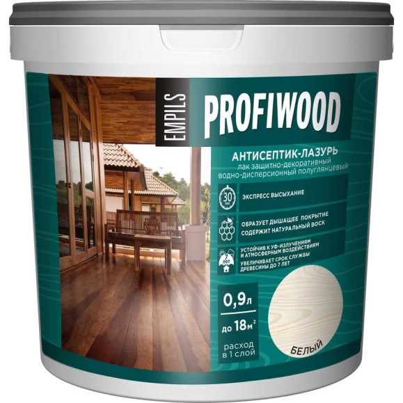 Водно-дисперсионный антисептик-лазурь PROFIWOOD (декоративный; атмосферостойкий; белый; 2.5 кг) 70021 Водно-дисперсионный антисептик-лазурь PROFIWOOD (декоративный; атмосферостойкий; белый; 2.5 кг) 70021