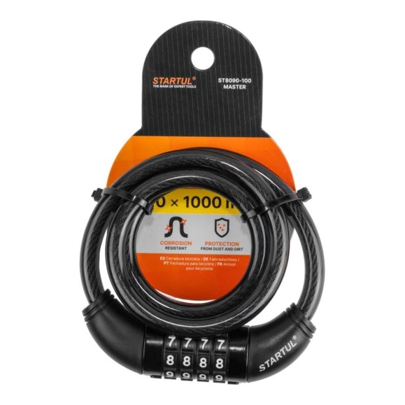 Замок велосипедный кодовый STARTUL MASTER 10x1000мм ST8090-100 Замок велосипедный кодовый STARTUL MASTER 10x1000мм ST8090-100