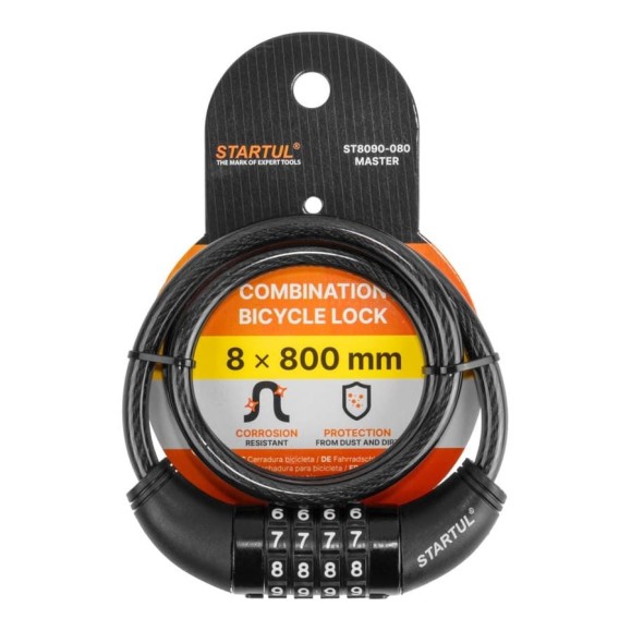 Замок велосипедный кодовый STARTUL MASTER 8x800мм ST8090-080 Замок велосипедный кодовый STARTUL MASTER 8x800мм ST8090-080