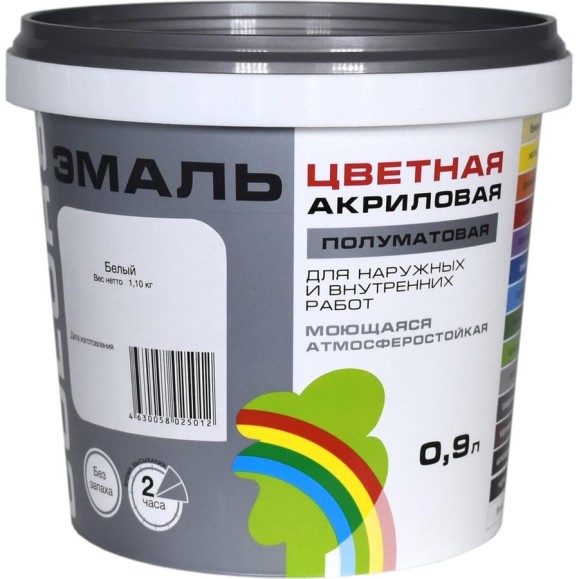 Универсальная цветная эмаль Радуга Colors ВД-АК 220 белый, 0,9 л 142922 4630058025012 4607017515174 Универсальная цветная эмаль Радуга Colors ВД-АК 220 белый, 0,9 л 142922 4630058025012 4607017515174