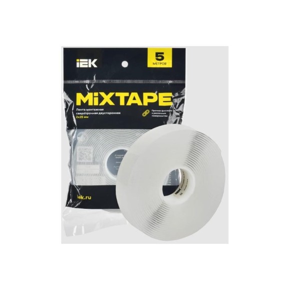 Лента монтажная IEK MIXTAPE PRO сверхпрочная, двусторонняя, 2x25 мм, 5 м MT7-LM30-02-25-05 Лента монтажная IEK MIXTAPE PRO сверхпрочная, двусторонняя, 2x25 мм, 5 м MT7-LM30-02-25-05