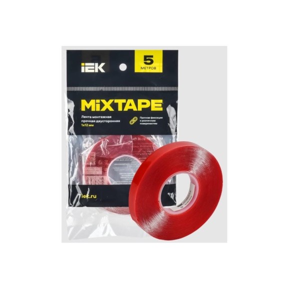 Лента монтажная IEK MIXTAPE PRO прочная, двусторонняя, 1x12 мм, 5 м MT7-LM30-01-12-05 Лента монтажная IEK MIXTAPE PRO прочная, двусторонняя, 1x12 мм, 5 м MT7-LM30-01-12-05