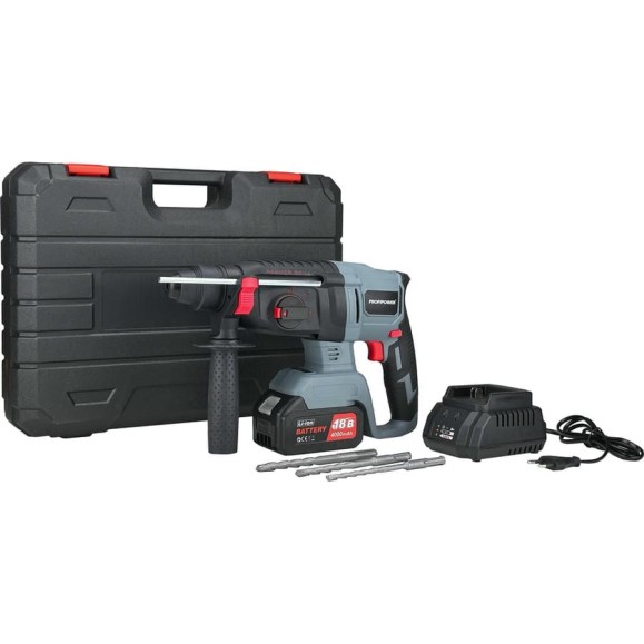 Аккумуляторный перфоратор беcщеточный Profipower MKDHR-18V (Li-ion-1шт, 4.0Ач, 1,9Дж, 3 режима, З/У, кейс) T0058
