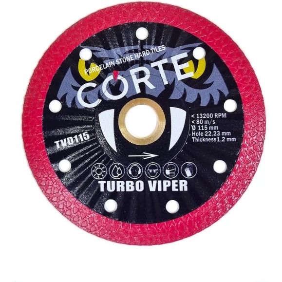 Диск алмазный CORTE для УШМ 22,2 мм 115х1,2х10 мм TURBO VIPER TVD115 Диск алмазный CORTE для УШМ 22,2 мм 115х1,2х10 мм TURBO VIPER TVD115