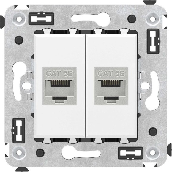 Компьютерная розетка DKC RJ 45, без шторки, в стену, кат.5e, двойная, экранированная, Avanti, Белое облако, 1 шт. 4400764 Компьютерная розетка DKC RJ 45, без шторки, в стену, кат.5e, двойная, экранированная, Avanti, Белое облако, 1 шт. 4400764