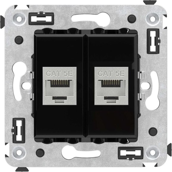Компьютерная розетка DKC RJ 45, без шторки, в стену, кат.5e, двойная, экранированная, Avanti, Черный квадрат, 1 шт. 4402764