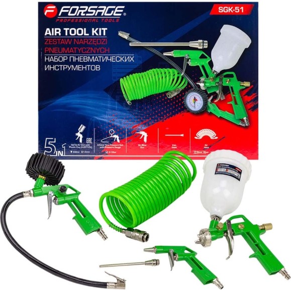 Краскораспылитель Forsage H-827-2V c верхним пластиковым бачком 600мл в комплекте с аксессуарами, набор 5 предметов F-SGK-51(58004) Краскораспылитель Forsage H-827-2V c верхним пластиковым бачком 600мл в комплекте с аксессуарами, набор 5 предметов F-SGK-51(58004)