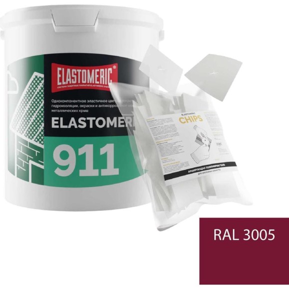 Ремкомплект для гидроизоляции и ремонта кровли Elastomeric Systems 911, 6 кг, тёмно-красный и Chips 50 шт. 911_3005_6kg_kvadrat_9х9