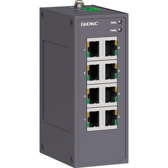 Промышленный неуправляемый коммутатор DKC 8×10/100Base T X портов RJ45, 12 48В DC/18 30В AC, с резервированием N1000 8T P2 N1000-8T-P2