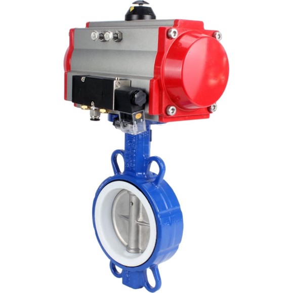 Затвор DN.ru WCB-316L-PTFE Ду65 Ру16 с пневмоприводом, пневмораспределителем D050-02405 Затвор DN.ru WCB-316L-PTFE Ду65 Ру16 с пневмоприводом, пневмораспределителем D050-02405