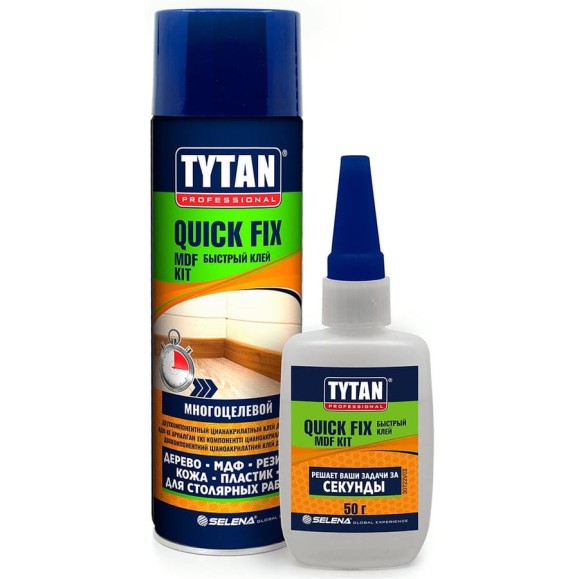 Клей для мдф Tytan PROFESSIONAL цианакрилатный QUIСK FIX 2-х комп., 200 МЛ+50 г, прозрачный 263951 Клей для мдф Tytan PROFESSIONAL цианакрилатный QUIСK FIX 2-х комп., 200 МЛ+50 г, прозрачный 263951