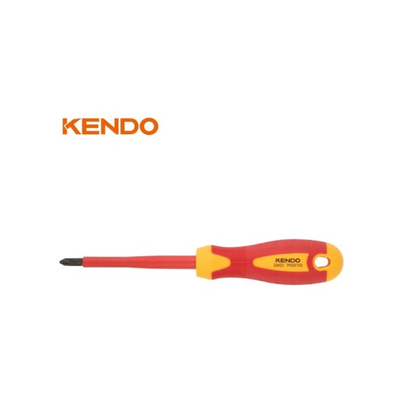 Диэлектрическая отвертка KENDO VDE PH2х100 мм 20423 Диэлектрическая отвертка KENDO VDE PH2х100 мм 20423