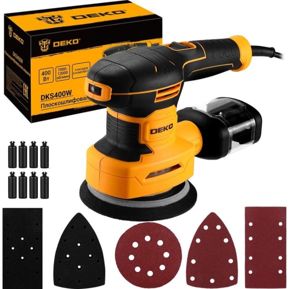 Эксцентриковая машина DEKO DKS400W, (3 в 1) со сменными подошвами, 400Вт 085-1058 Эксцентриковая машина DEKO DKS400W, (3 в 1) со сменными подошвами, 400Вт 085-1058