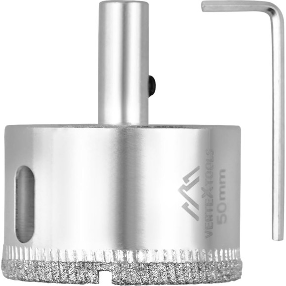 Коронка с центрирующим сверлом по стеклу и керамике (50х55 мм) Vertextools 336-50-55