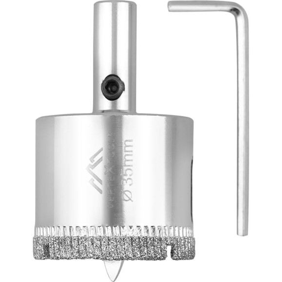 Коронка с центрирующим сверлом по стеклу и керамике (35х55 мм) Vertextools 336-35-55