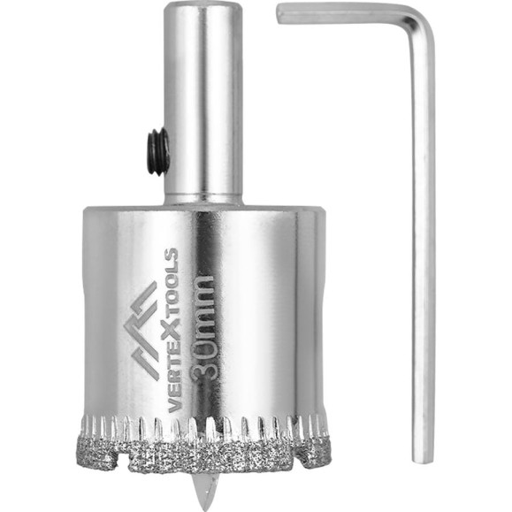 Коронка с центрирующим сверлом по стеклу и керамике (30х55 мм) Vertextools 336-30-55 Коронка с центрирующим сверлом по стеклу и керамике (30х55 мм) Vertextools 336-30-55