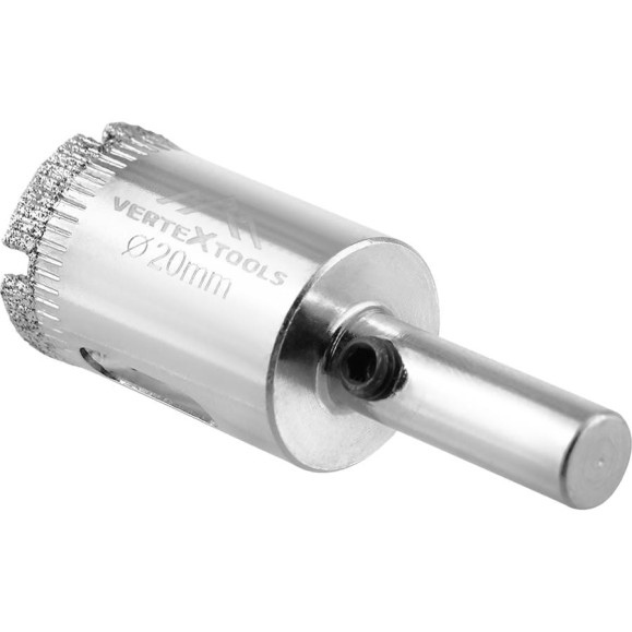 Коронка с центрирующим сверлом по стеклу и керамике (20Х55 мм) Vertextools 336-20-55 Коронка с центрирующим сверлом по стеклу и керамике (20Х55 мм) Vertextools 336-20-55
