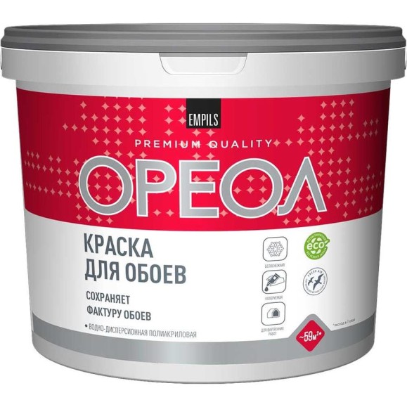 Водно-дисперсионная краска для обоев Ореол (белоснежная; полиакриловая; для внутренних работ; 6.5 кг) 5362 Водно-дисперсионная краска для обоев Ореол (белоснежная; полиакриловая; для внутренних работ; 6.5 кг) 5362