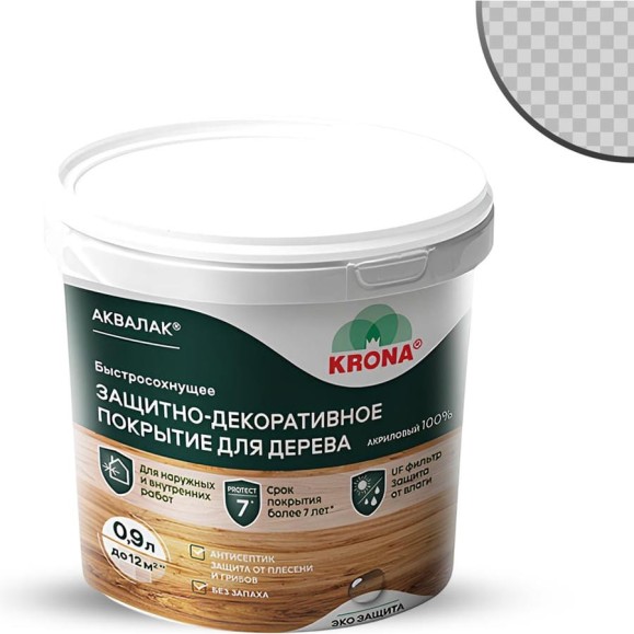 Защитно-декоративный лак для дерева KRONA Аквалак (бесцветный; 0,9 л) 66360205 Защитно-декоративный лак для дерева KRONA Аквалак (бесцветный; 0,9 л) 66360205