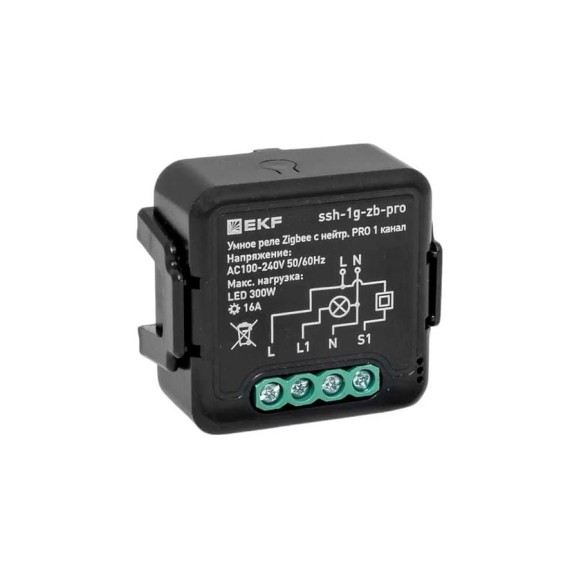 Умное реле EKF в подрозетник 1-канальное с нейтралью 16А Zigbee Connect Select PRO ssh-1g-zb-pro Умное реле EKF в подрозетник 1-канальное с нейтралью 16А Zigbee Connect Select PRO ssh-1g-zb-pro