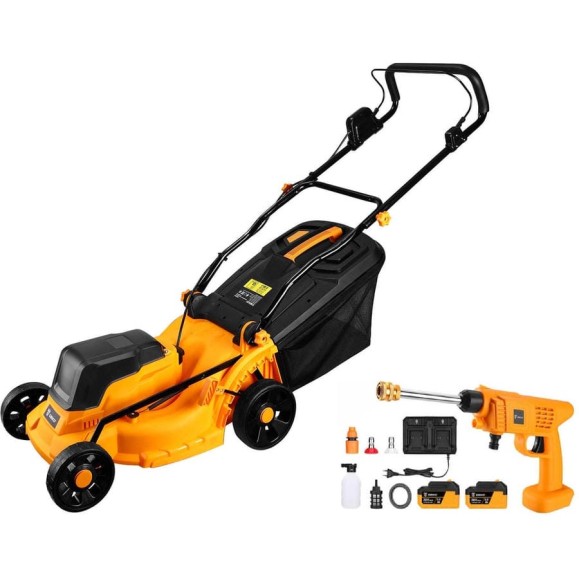 Газонокосилка аккумуляторная бесщеточная DEKO DKLM40V, 2x20 В, 2x5.0Aч, 370мм + мойка аккумуляторная DKCW25 085-2025
