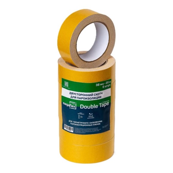 Двусторонний скотч для пароизоляции Megaflex Double Tape «Выгодная упаковка» 6 шт. х 38 мм х 25 м MEGDO.38.150 Двусторонний скотч для пароизоляции Megaflex Double Tape «Выгодная упаковка» 6 шт. х 38 мм х 25 м MEGDO.38.150