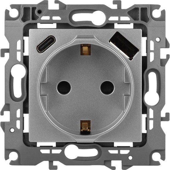 Розетка ЭРА Серия 12 12-4108-03 2PE 16A250В со шторками с USB typeAC 5В3А алюминий Б0067716 Розетка ЭРА Серия 12 12-4108-03 2PE 16A250В со шторками с USB typeAC 5В3А алюминий Б0067716