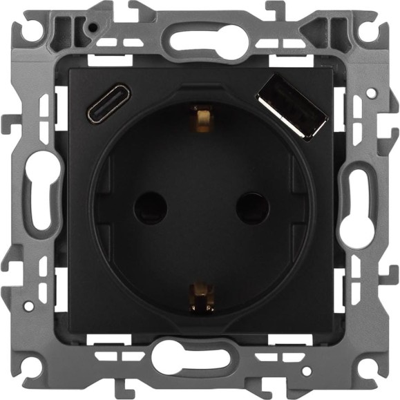 Розетка ЭРА Серия 12 12-4108-05 2PE 16A250В со шторками с USB typeAC 5В3А антрацит Б0067707 Розетка ЭРА Серия 12 12-4108-05 2PE 16A250В со шторками с USB typeAC 5В3А антрацит Б0067707