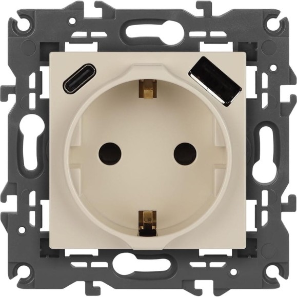 Розетка ЭРА Elegance 14-4108-02 2PE 16A250В со шторками с USB typeAC 5В3А слоновая кость Б0067725 Розетка ЭРА Elegance 14-4108-02 2PE 16A250В со шторками с USB typeAC 5В3А слоновая кость Б0067725