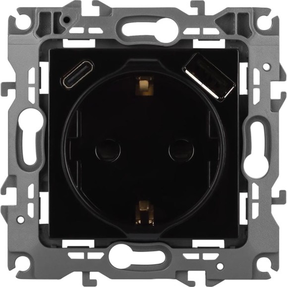 Розетка ЭРА Серия 12 12-4108-06 2PE 16A250В со шторками с USB typeAC 5В3А черный Б0067746 Розетка ЭРА Серия 12 12-4108-06 2PE 16A250В со шторками с USB typeAC 5В3А черный Б0067746