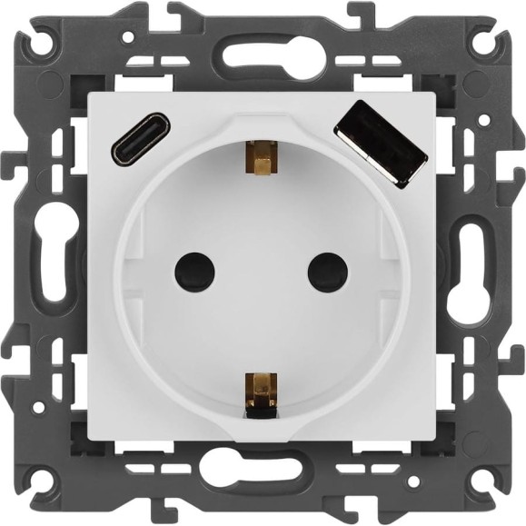 Розетка ЭРА Elegance 14-4108-01 2PE 16A250В со шторками с USB typeAC 5В3А белый Б0067736 Розетка ЭРА Elegance 14-4108-01 2PE 16A250В со шторками с USB typeAC 5В3А белый Б0067736