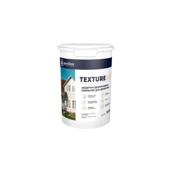 Краска для деревянный фасадов Goodhim TEXTURE 651 NCS S8010-Y30R, БАЗА С, 0,9 л 10152 Краска для деревянный фасадов Goodhim TEXTURE 651 NCS S8010-Y30R, БАЗА С, 0,9 л 10152