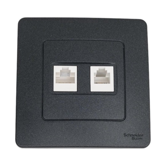 Двойная розетка: компьютерная rj45, кат.5e + телефонная rj11 Systeme Electric Blanca с/у, антрацит BLNIS045116 Двойная розетка: компьютерная rj45, кат.5e + телефонная rj11 Systeme Electric Blanca с/у, антрацит BLNIS045116