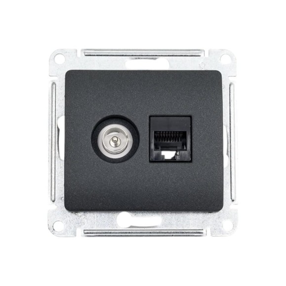 Двойная ТВ + компьютерная розетка Systeme Electric Glossa RJ45, кат. 5Е, механизм, антрацит GSL000789 Двойная ТВ + компьютерная розетка Systeme Electric Glossa RJ45, кат. 5Е, механизм, антрацит GSL000789