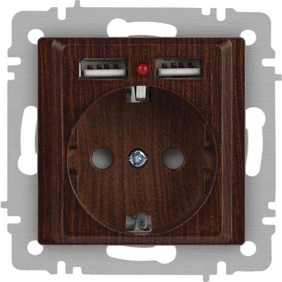 Розетка Intro Accent 641010, PE Schuko со шторками, 16А 250В 2хUSB, IP20, СУ, венге Б0063717 Розетка Intro Accent 641010, PE Schuko со шторками, 16А 250В 2хUSB, IP20, СУ, венге Б0063717
