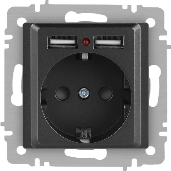 Розетка Intro Accent 641007 PE Schuko со шторками, 16А 250В 2хUSB, IP20, СУ, графит Б0063702 Розетка Intro Accent 641007 PE Schuko со шторками, 16А 250В 2хUSB, IP20, СУ, графит Б0063702