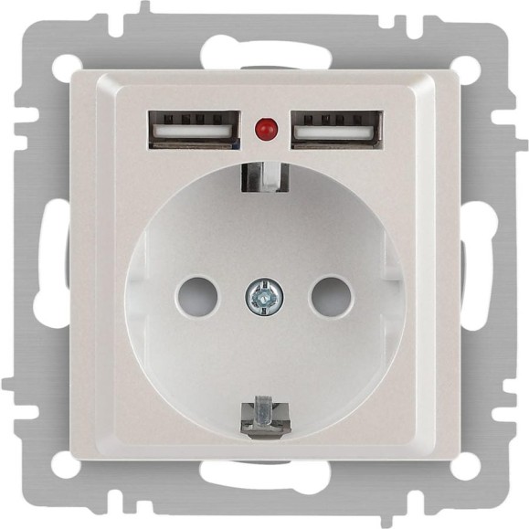 Розетка Intro Accent 641006, PE Schuko со шторками, 16А 250В 2хUSB, IP20, СУ, перламутр Б0063700 Розетка Intro Accent 641006, PE Schuko со шторками, 16А 250В 2хUSB, IP20, СУ, перламутр Б0063700