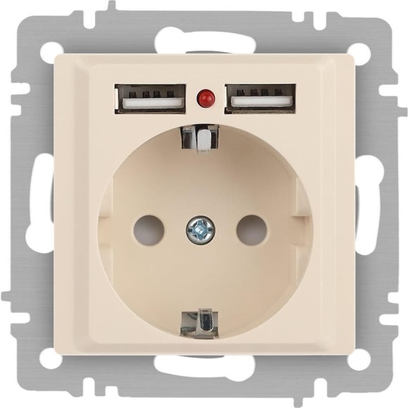 Розетка Intro Accent 641002, PE Schuko со шторками, 16А 250В 2хUSB, IP20, СУ, слоновая кость Б0063692 Розетка Intro Accent 641002, PE Schuko со шторками, 16А 250В 2хUSB, IP20, СУ, слоновая кость Б0063692