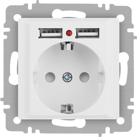 Розетка Intro Accent 641001М, PE Schuko со шторками, 16А 250В 2хUSB, IP20, СУ, белый матовый Б0063691 Розетка Intro Accent 641001М, PE Schuko со шторками, 16А 250В 2хUSB, IP20, СУ, белый матовый Б0063691