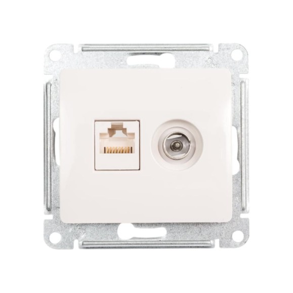 Двойная ТВ + компьютерная розетка Systeme Electric Glossa RJ45, кат. 5Е, механизм, молочный GSL000989 Двойная ТВ + компьютерная розетка Systeme Electric Glossa RJ45, кат. 5Е, механизм, молочный GSL000989