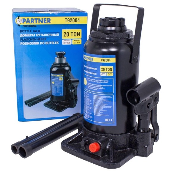 Домкрат бутылочный Partner 20 т, с клапаном (h min 227мм, h max 427) PA-T92004(47687) PA-T92004/DS/(47687) Домкрат бутылочный Partner 20 т, с клапаном (h min 227мм, h max 427) PA-T92004(47687) PA-T92004/DS/(47687)