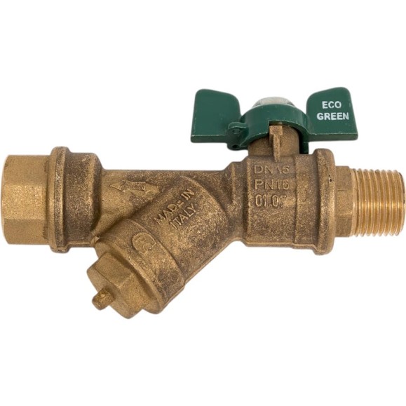 Kран шаровой для воды Bugatti с фильтром Eco Valve Rp1/2" x R1/2" DN15 PN20 арт.743G 0743G04