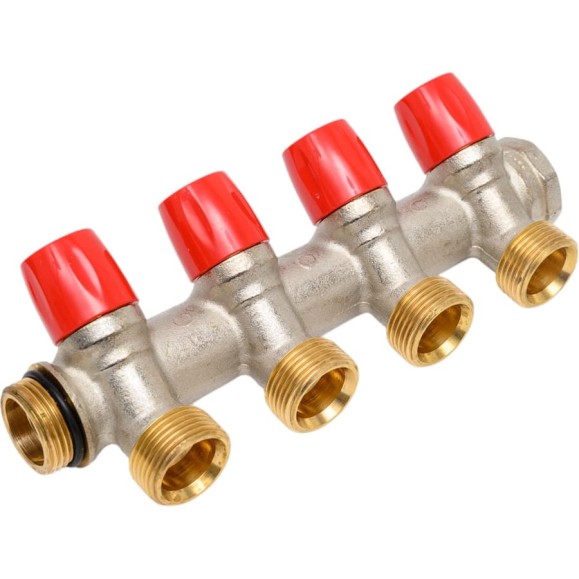 Коллектор HENCO VBS с красными вентилями, 3/4"НР под евроконус, 3/4" - 4xEK VBS050504-RO Коллектор HENCO VBS с красными вентилями, 3/4"НР под евроконус, 3/4" - 4xEK VBS050504-RO