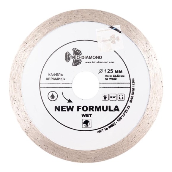 Диск алмазный отрезной TRIO-DIAMOND сплошной 125x22.23 New Formula Wet, W402