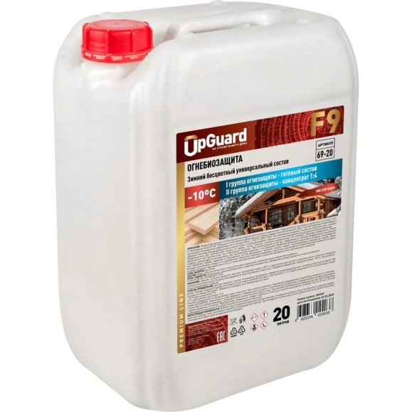 Огнебиозащита UPGUARD F9, 20 л, l-II группа, зимняя, бесцветная, 69-20 Огнебиозащита UPGUARD F9, 20 л, l-II группа, зимняя, бесцветная, 69-20